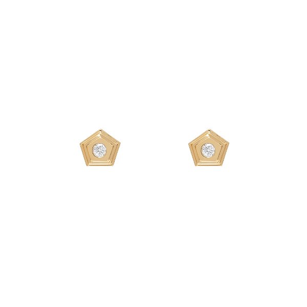 Brinco Stud Pentagon em Ouro 18K e Diamante