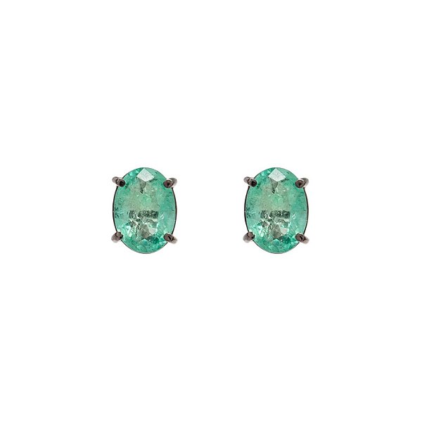 Brinco Esmeralda Oval em Ouro 18K e Ródio Negro Celina