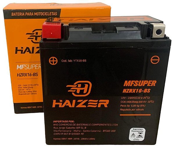 Bateria Haizer HZRX16-BS Tiger 800 Boulevard Bagger R1200 RT