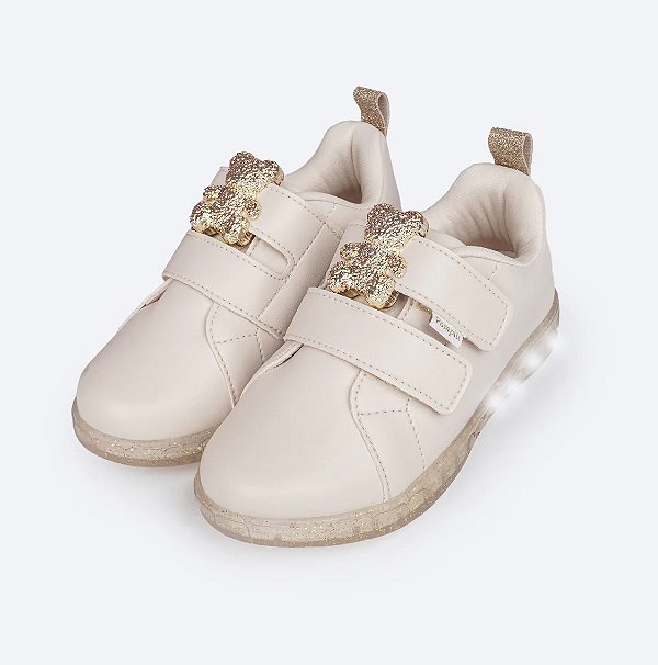 Tênis Infantil Pampili Urso Led 670038 - NUDE