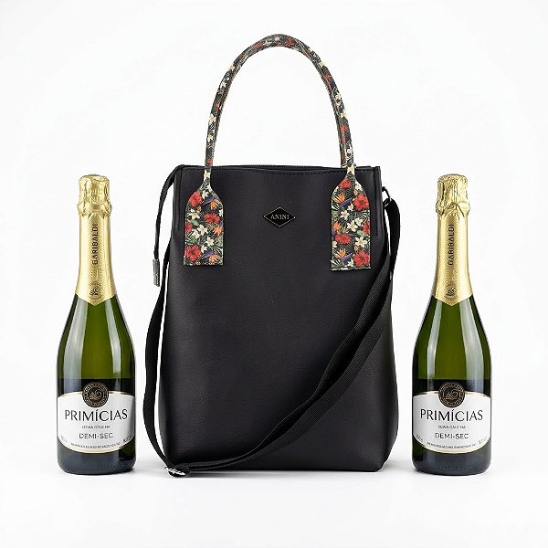 Porta Espumante e Vinho Térmico Preto couro Liso