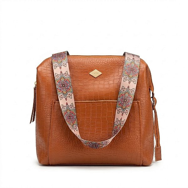 Bolsa Boca de Lobo M Caramelo Croco