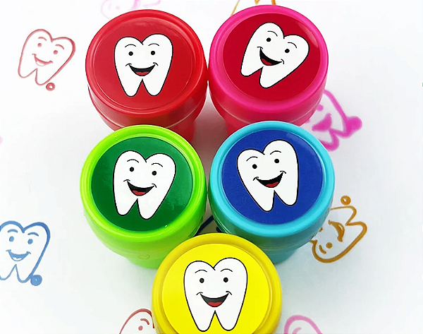 Caixa com 10 Carimbos dental dente desenho carimbo para crianças