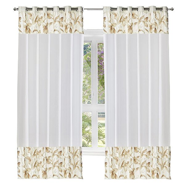 Cortina Dupla com Forro Tecido Devorê Marselha 300x250cm Marfim Casa D’oro Sultan