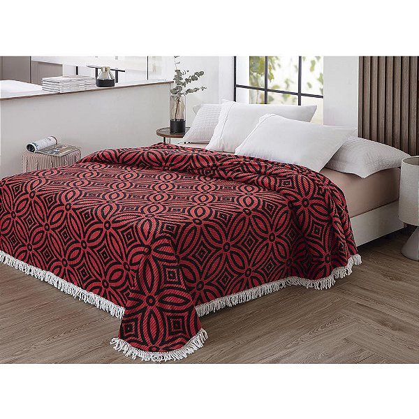 Colcha Chenille Canelada Isadora 220x240cm Vermelho e Preto Jolitex