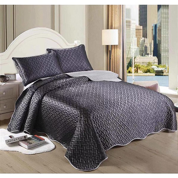 Kit Colcha Cobre Leito Cetim Fashion 3 peças Casal 220x250cm Laus Realce Premium Sultan