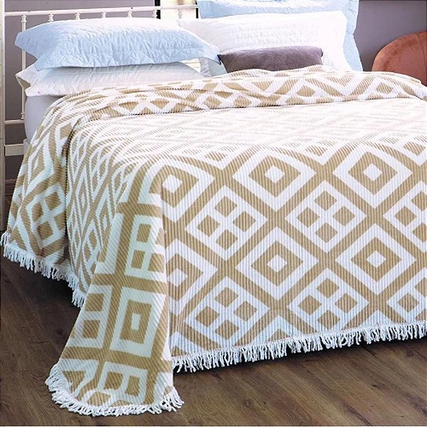 Colcha Chenille Canelada Gabriela 220x240cm Bege Jolitex