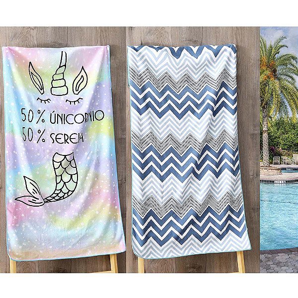 Kit 2 Toalhas de Praia Aveludada 140cmx70cm Mistica e Chevron Realce Premium Sultan