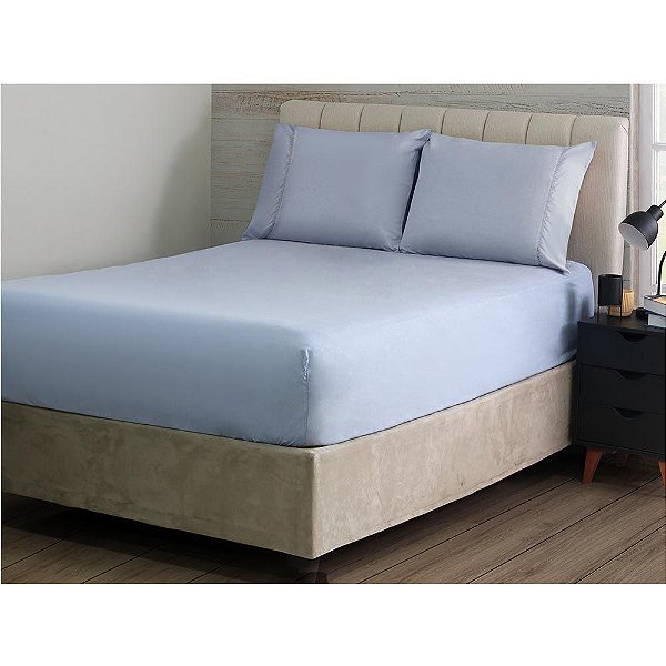 Jogo de Cama S Ponto Palito Casal 3 Pçs 180F Azul Sonhare