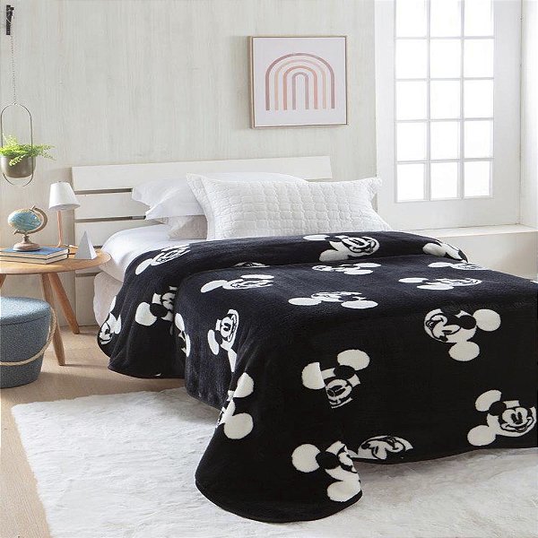 Cobertor Raschel Plus Juvenil 150x200cm Disney Mickey Preto Jolitex