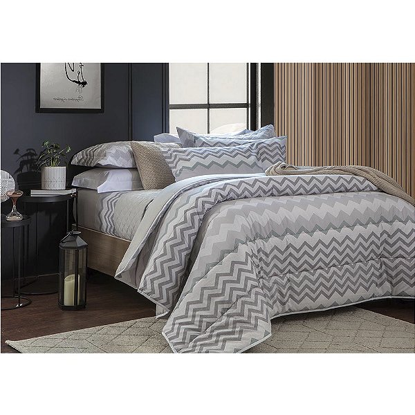 Jogo de Cama Duplo Queen 4 Peças Percal 180 Fios Boston Sonhare Prata Sultan