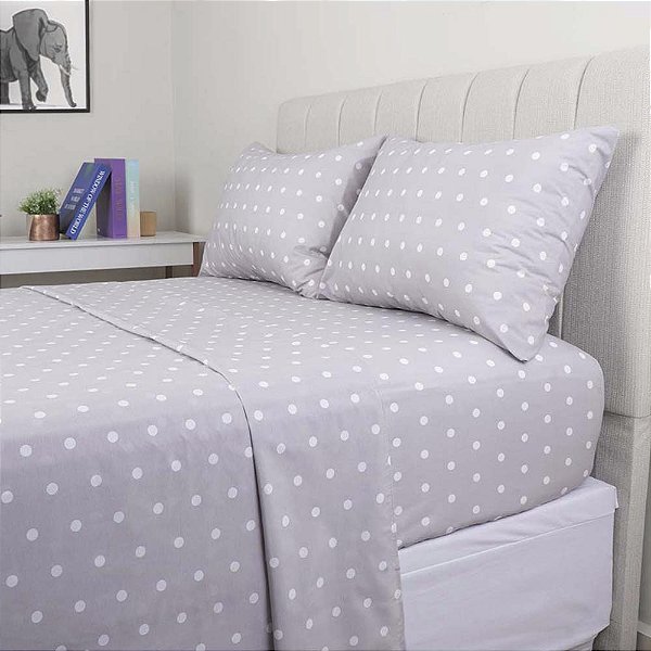 Jogo de Cama Duplo Casal 4 Peças Percal 180 Fios PoáCinza Sonhare Prata Sultan