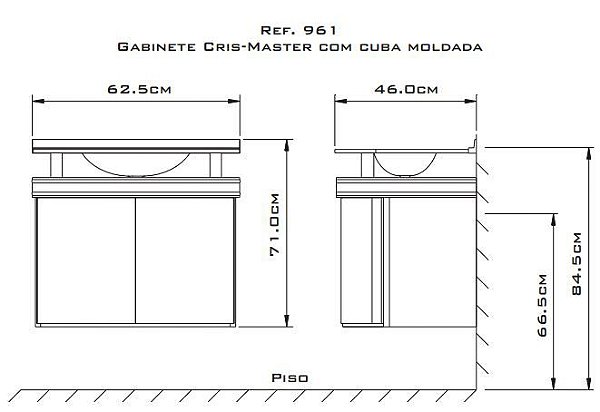 Gabinete Cris-Master 60cm com Cuba Ref.961 Cris-Metal - Casa Mimosa