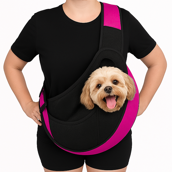 Bolsa Sling para Cachorros e Gatos | Leve, Prática e Ergonômica - Rosa