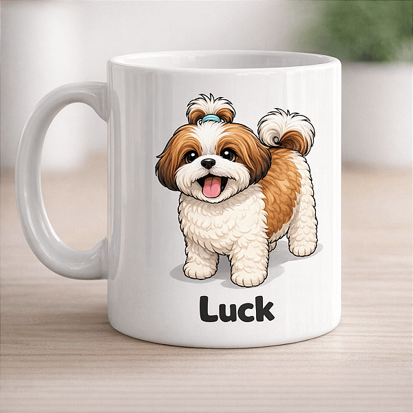 Caneca Personalizada Pet 325ml em Porcelana Branca | Foto Cartoon + Nome | Skapetshop