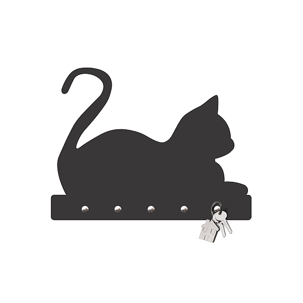 Porta-Chaves Gato em MDF Vazado 3mm Preto Fosco | Decorativo para Sala e Quarto
