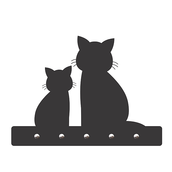 Porta-Chaves Gato e Gatinho em MDF Vazado 3mm Preto Fosco | Decorativo 20x15cm