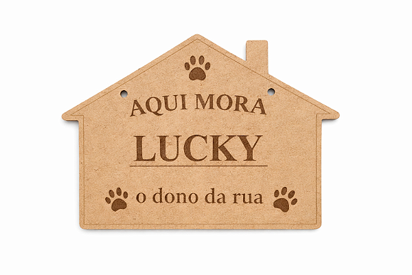 Placa Personalizada para Casinha de Cachorro com Nome do Pet em MDF | Aqui Mora + Nome