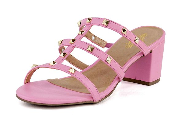 Mule Salto Bloco Tachas Napa Aurora Rosa