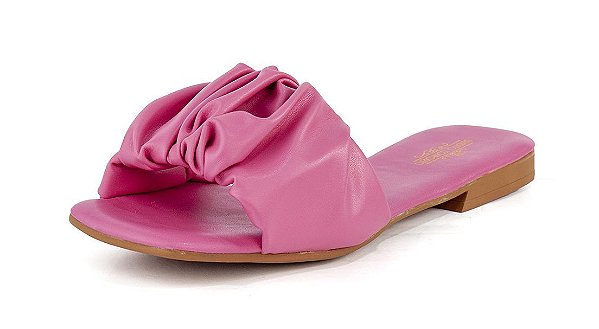 Mule Rasteira Franzida Napa Flamingo Pink