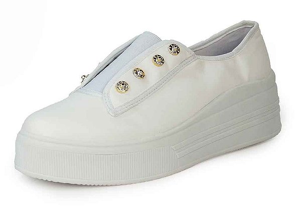 Tênis Slip On Flatform Botões Napa Branco