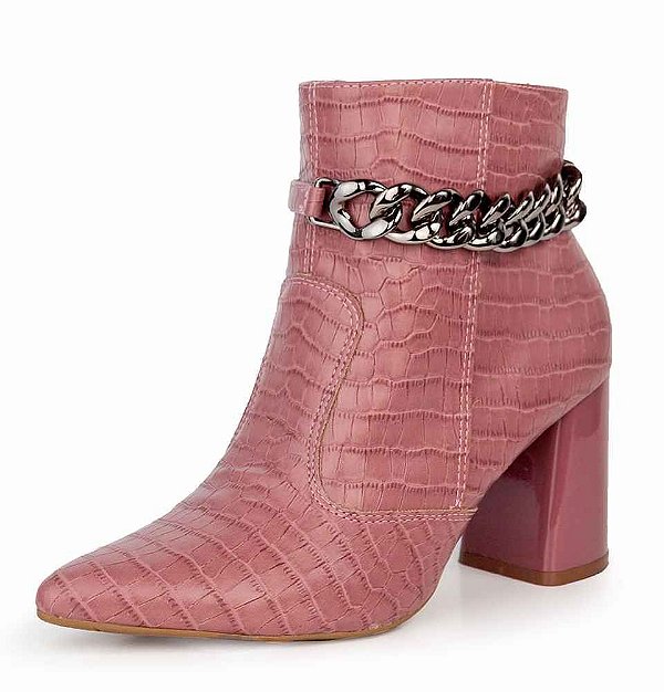 Bota Cano Curto Corrente Reptilia Magno Rosa