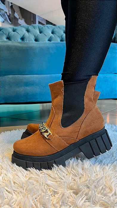 Bota Chelsea Tratorada Corrente Velour Linhaça