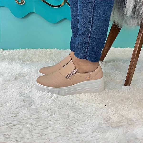 Tênis Slip On Flatform Bordado New Mestiço Antique Nude