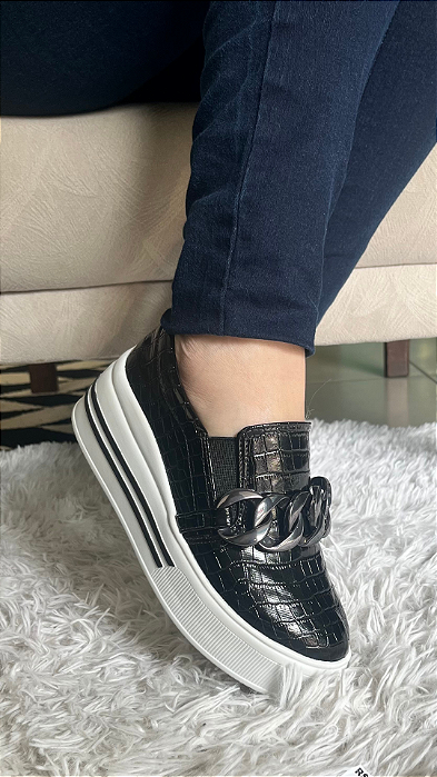 Tênis Slip On Flatform Corrente Marelet Preto