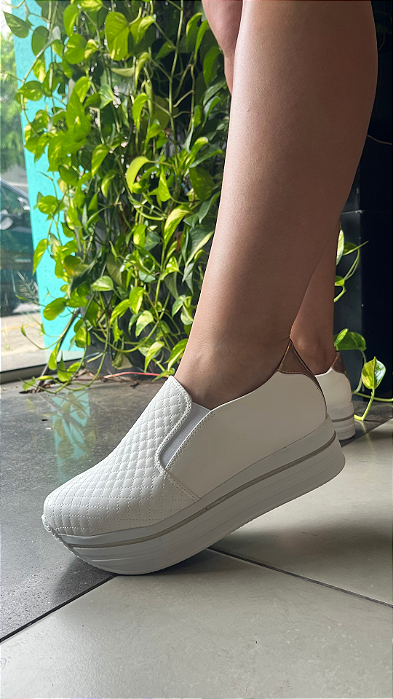 Tênis Slip On Flatform Tachinhas New Pele Branco 325117B