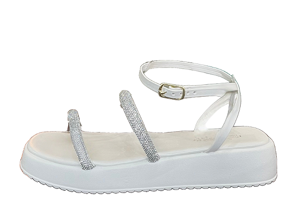Sandália Papete com Strass Napa Off White