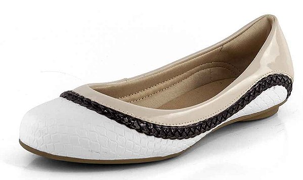 Sapatilha Com Trança Croco Branco Gamboa Creme