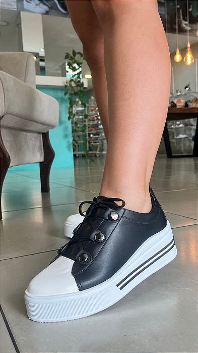 Tênis Flatform Tachas New Pele Preto