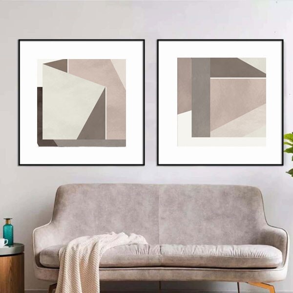 Conjunto de 2 Quadros Decorativos Geométricos com Tons Frios. Artista: Angel Estevez