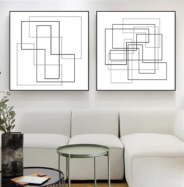 Conjunto de 2 Quadros Decorativos Geométricos Lines. Artista: Alex Bonfim