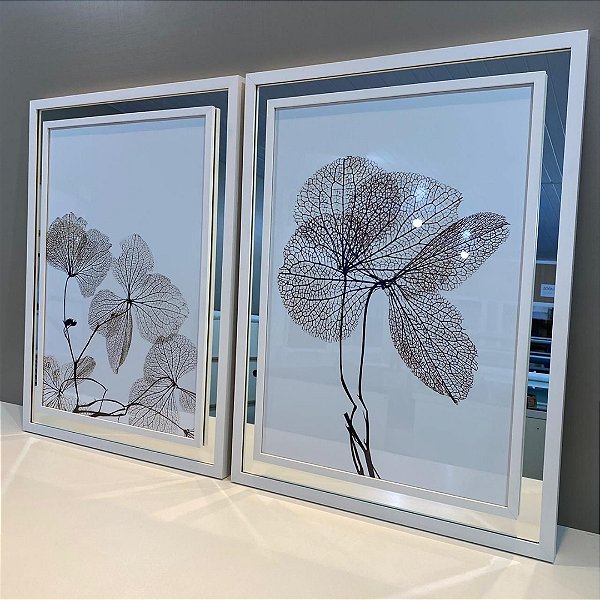 Conjunto de 2 quadros decorativos Floral delicado com detalhe em Espelho.