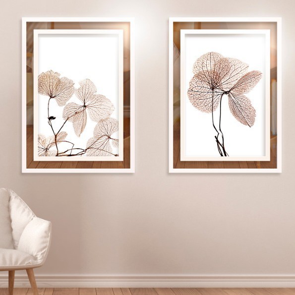 Conjunto de 2 quadros decorativos Floral delicado com detalhe em Espelho.