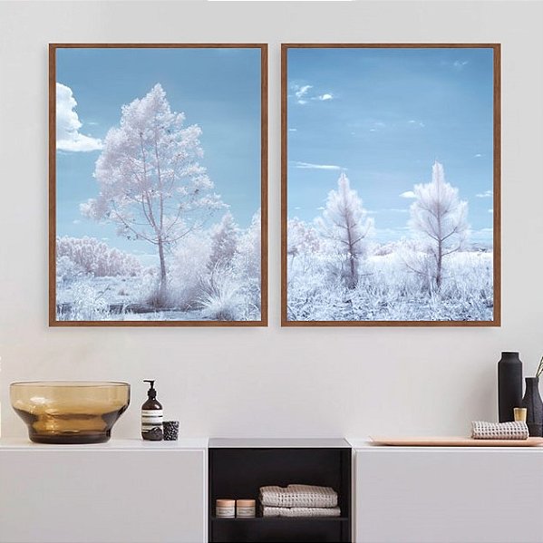 Conjunto de 2 Quadros Decorativos Árvores com Neve. Artista: Bruna Marchioro