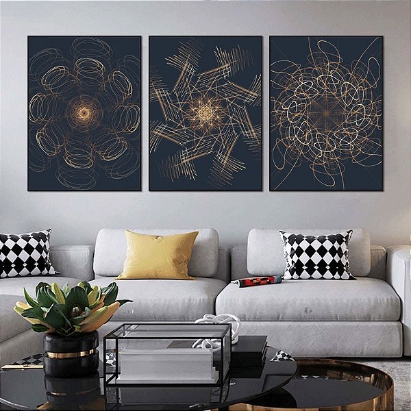 Conjunto com 3 quadros decorativos Mandala, Series 05,06,07. Artista: Bruno Glad