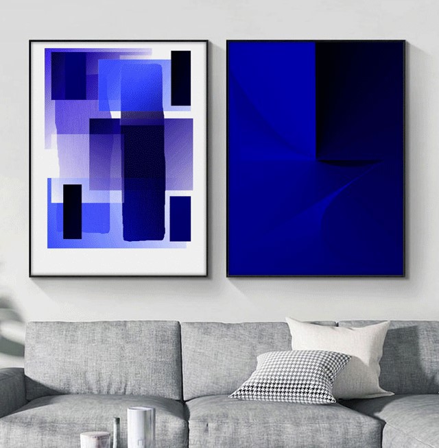 Conjunto com 2 Quadros Decorativos Série Diálogos Azuis e Brancos. Artista: Glória Rimes