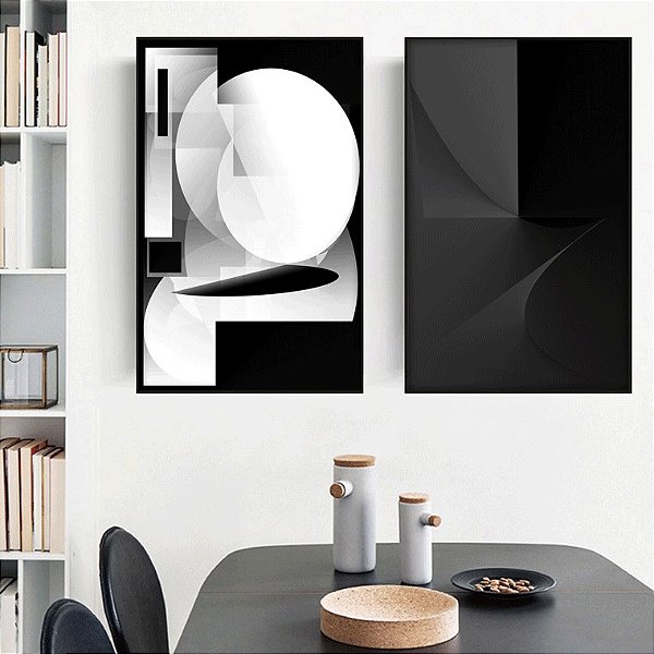 Conjunto com 2 Quadros Decorativos Série Diálogos Preto e Branco. Artista: Glória Rimes