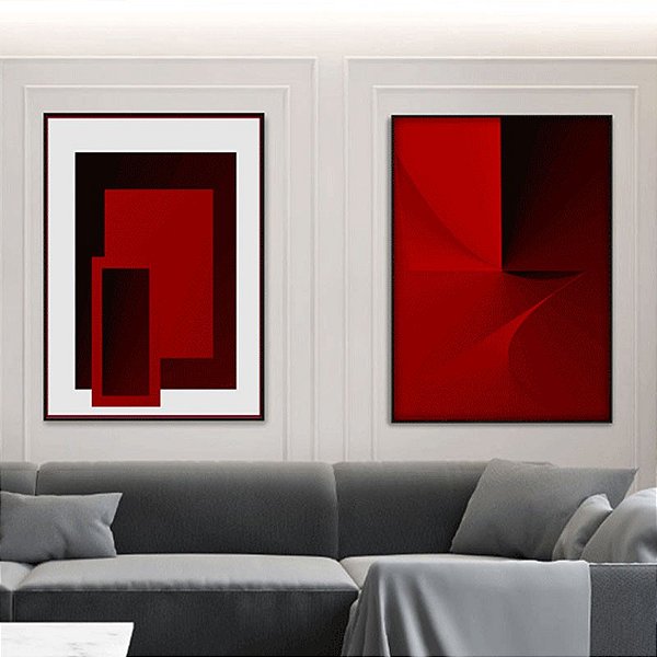 Conjunto com 2 Quadros Decorativos Série Diálogos Vermelho. Artista: Glória Rimes