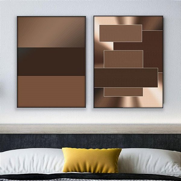 Conjunto com 2 Quadros Decorativos Série Olhar Marrom. Artista: Glória Rimes