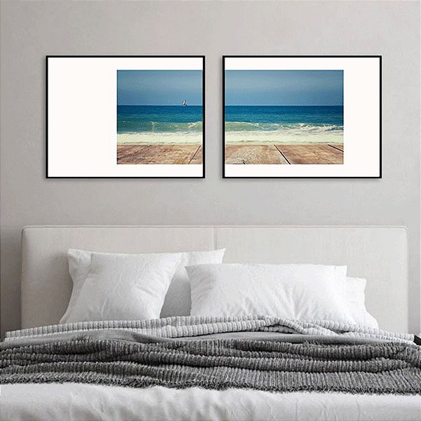 Conjunto com 2 quadros decorativos Fotografia Deque para o Mar.