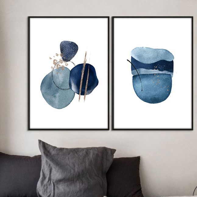 Conjunto com 2 quadros decorativos Abstratos Tons de Azul Oceani. Artista: Jonathan Borba