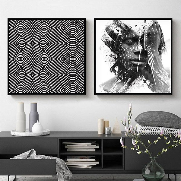 Conjunto com 2 quadros decorativos Fotografia África Étnica black. Coleção Assinada: Daniel Kroth