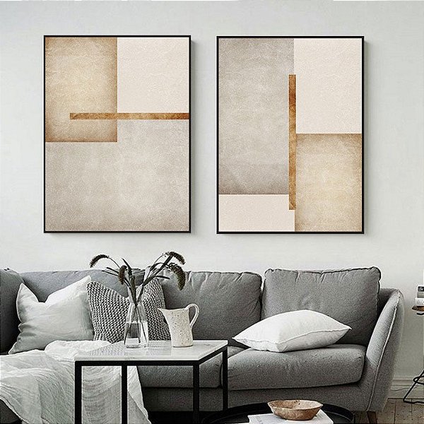 Conjunto com 2 quadros decorativos Geometria Discreta. Coleção Assinada: Mariane Michels