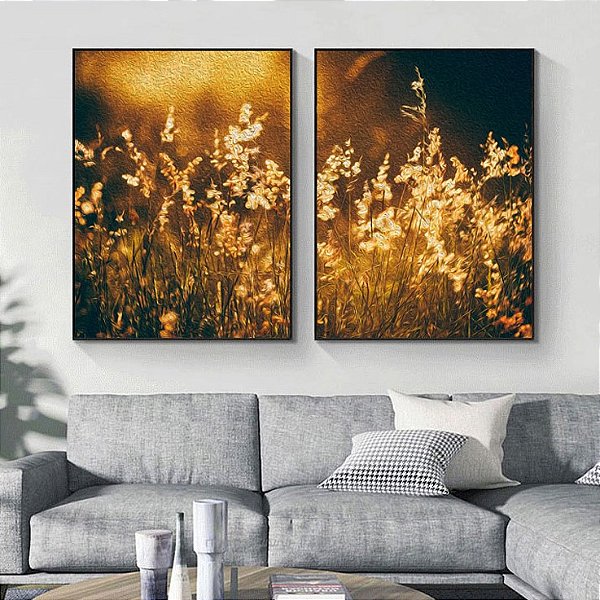 Conjunto com 2 quadros decorativos Abstrato Flores e Luz do Sol. Artista: Jonathan Borba
