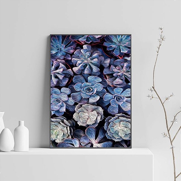 Quadro Decorativo Flores Azuis Suculentas. Artista: Jonathan Borba