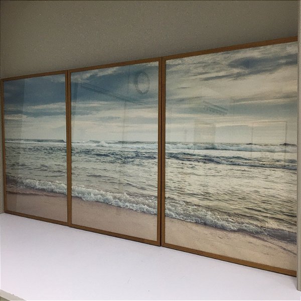 Conjunto de 3 quadros decorativos Mar Calmo.